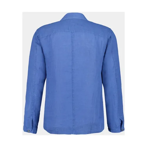 Indigo Linen Shirt with Pockets - 120% Lino - Modalova