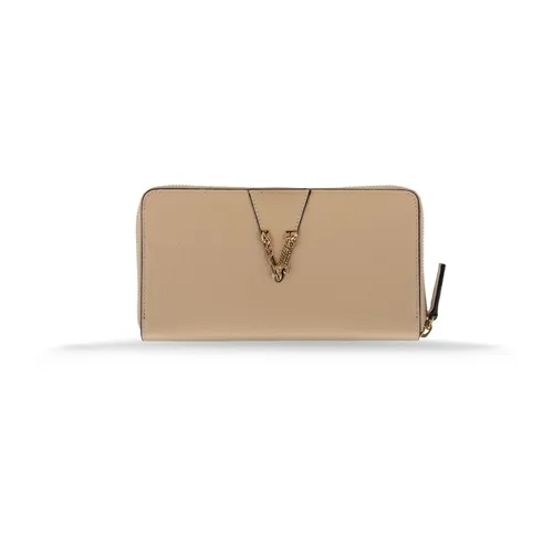 Zip Wallet with Leather Trim - Versace - Modalova