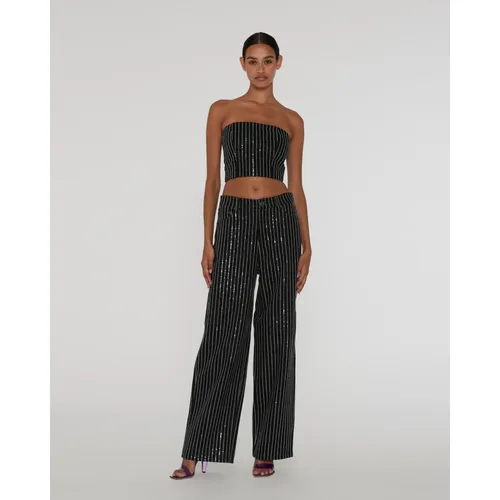 Sequin Twill Wide Pants with Sequin Pinstripes - Rotate Birger Christensen - Modalova