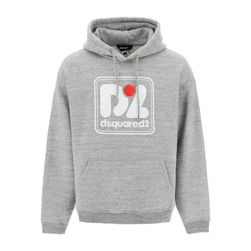Grey Printed Hooded Sweatshirt - Dsquared2 - Modalova
