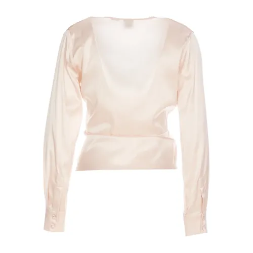 White Silk Shirt with V-Neck - Pinko - Modalova