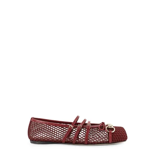 Mesh Squared Toe Leather Strap Shoes - Gucci - Modalova