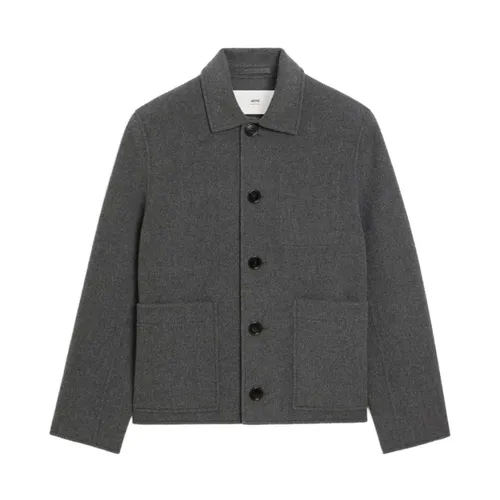 Grey Embossed Logo Jacket Buttoned Cuffs - Ami Paris - Modalova