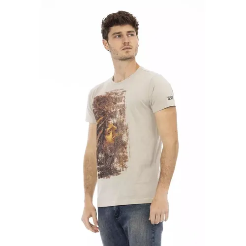 Beige Round Neck Tee with Front Print - Trussardi - Modalova