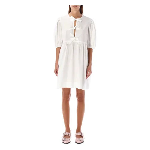 Tie String Popeline Dress - Ganni - Modalova