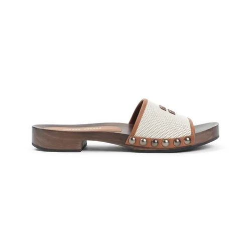 Canvas and Leather Clogs with Logo - Miu Miu - Modalova