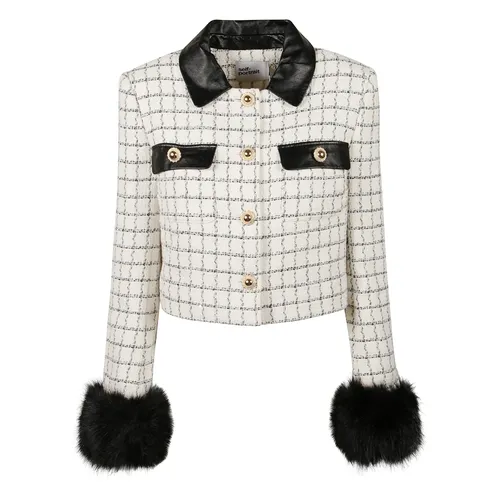Check Boucle Fur Cuff Jacket - Self Portrait - Modalova