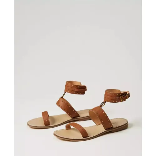 Flat Leather Sandals with Studs - Twinset - Modalova