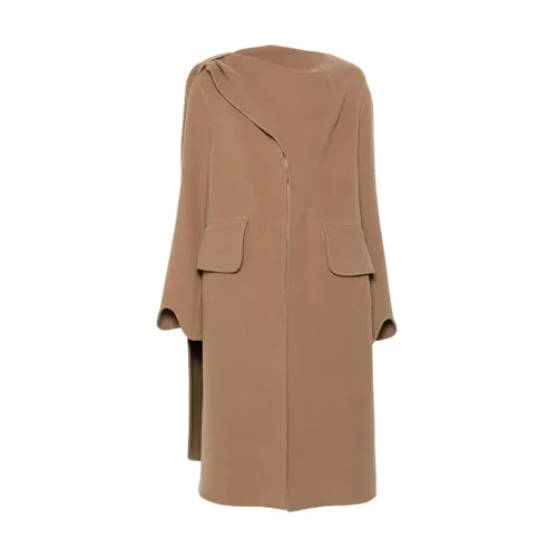 Camel Wool Blend V-Neck Coat - Niccolò Pasqualetti - Modalova