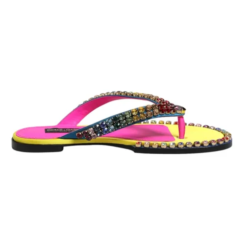 Multicolor Rhinestone Flat Sandals - Dolce & Gabbana - Modalova