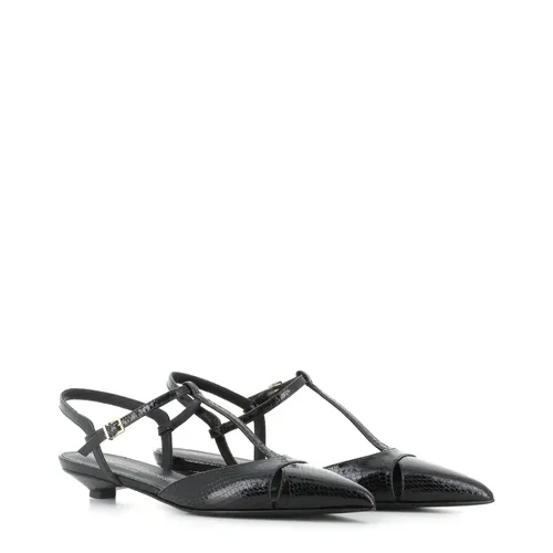 Black Python Print Leather Slingback - Sergio Levantesi - Modalova