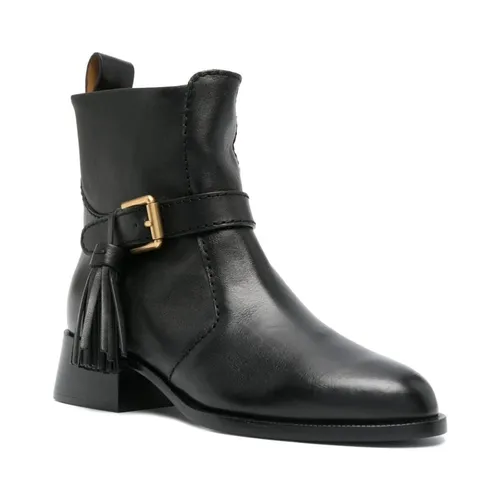 Casual Black Leather Ankle Booties - See by Chloé - Modalova