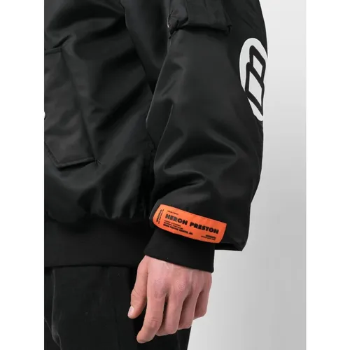 Black Bomber Jacket with Padlock Patch - Heron Preston - Modalova