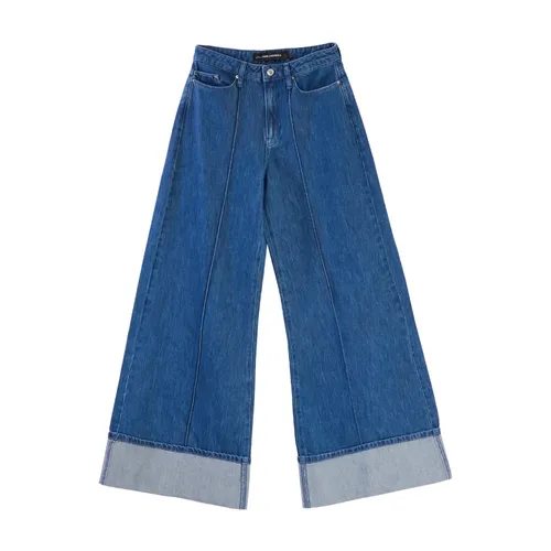 Folded Wide Leg Denim Pants - Karl Lagerfeld - Modalova