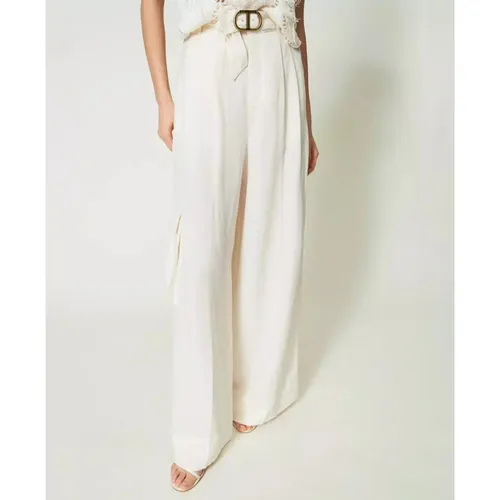 Wide Leg Linen Blend Pants - Twinset - Modalova
