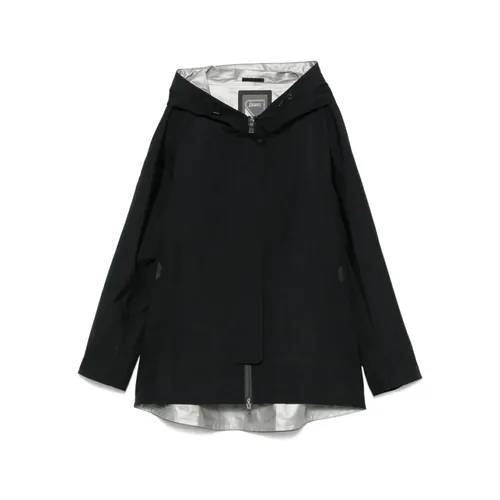 Waterproof Black Hooded Jacket with Zip - Herno - Modalova