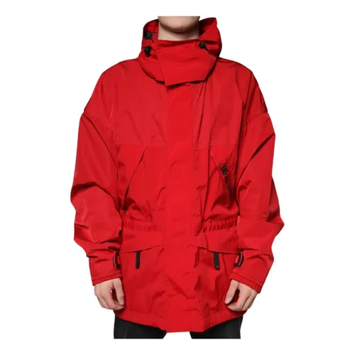 Red Hooded Parka Jacket with Logo - Dolce & Gabbana - Modalova