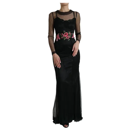 Black Floral Embroidered Mesh Gown - Dolce & Gabbana - Modalova
