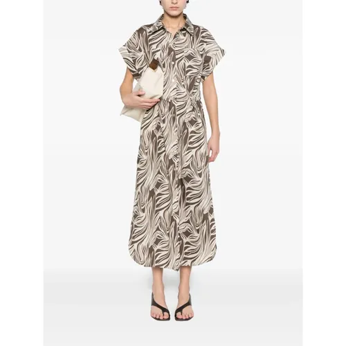 Patterned Collared Midi Dress - Panicale - Modalova
