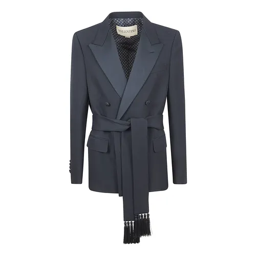 Virgin Wool Blazer with Belt - Valentino Garavani - Modalova