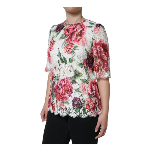 White Floral Lace Blouse with Silk - Dolce & Gabbana - Modalova