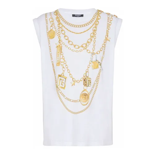 Trope-l'œil-style Collier print vest top - Balmain - Modalova