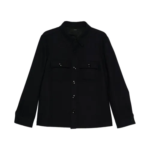 Blue Cotton Jacket Collared Flap Pockets - Tom Ford - Modalova