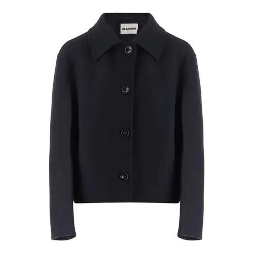 Blue Wool Zip Jacket Curved Hem - Jil Sander - Modalova