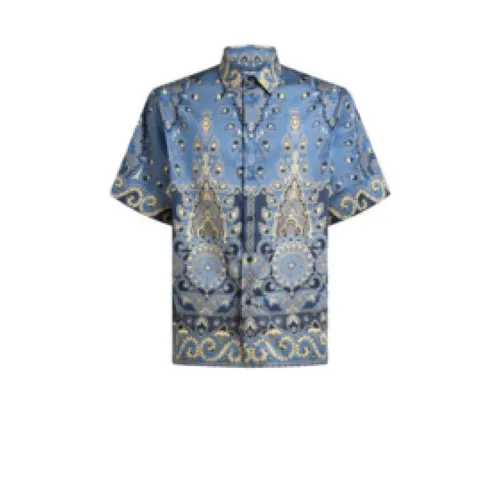 Camicia a Maniche Corte con Stampa Medaglione Blu - Etro - Modalova