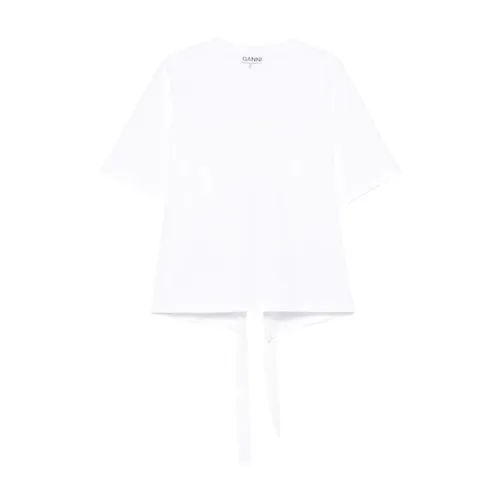 White Cotton Blouse with Back Tie - Ganni - Modalova
