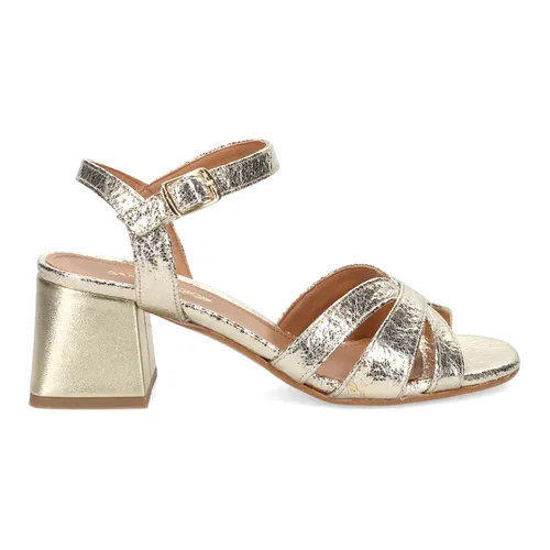 Golden Leather Block Heel Sandals - Sangiorgio - Modalova