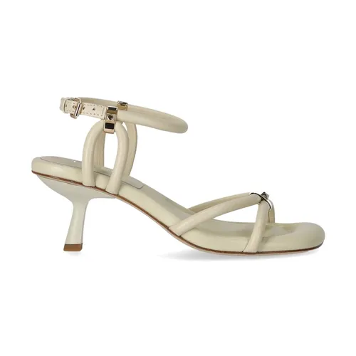 Cream Leather Heeled Sandal with Studs - ASH - Modalova