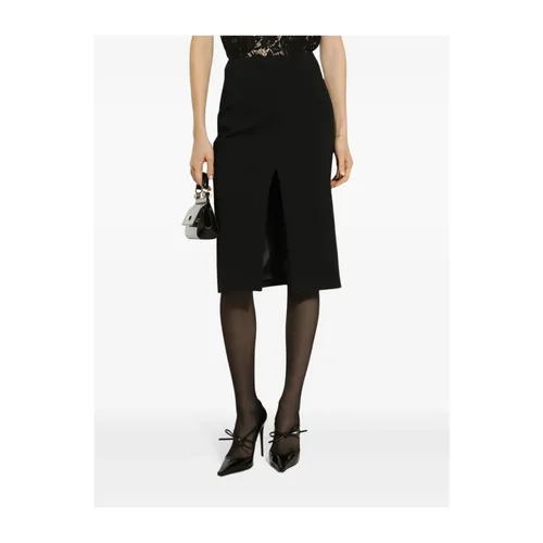 Black Wool Blend Front Slit Skirt - Dolce & Gabbana - Modalova