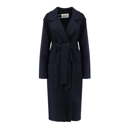 Blue Wool Cashmere Belted Coat - Max Mara - Modalova