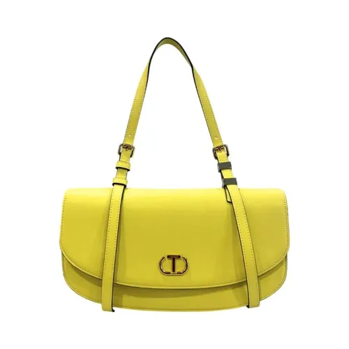 Leather Saddle Bag with Logo Clasp - Twinset - Modalova