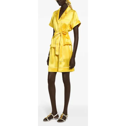 Silk Lemon Yellow Shorts - Dolce & Gabbana - Modalova