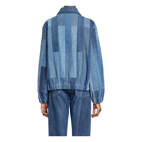Blue Denim Bomber Jacket with Patchwork - E.l.v. Denim - Modalova