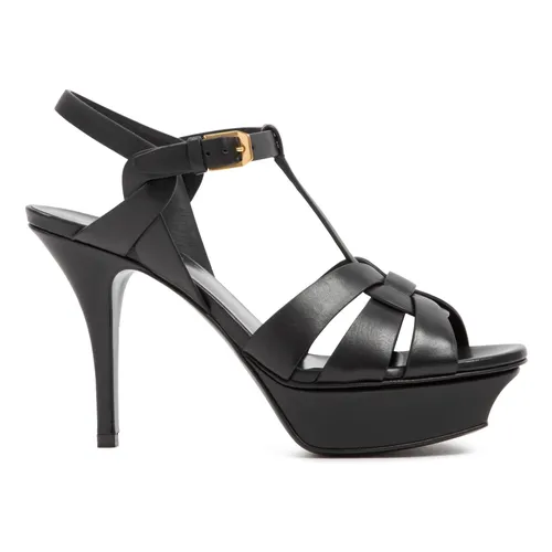 Schwarze Leder Riemchen Sandalen - Saint Laurent - Modalova
