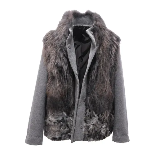 Grey fur coat jacket with applications - Bully - Modalova
