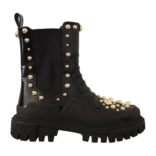 Leather Studded Combat Boots - Dolce & Gabbana - Modalova