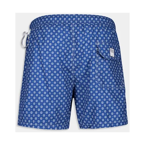 Blue Flower Pattern Swim Trunk - Fedeli - Modalova