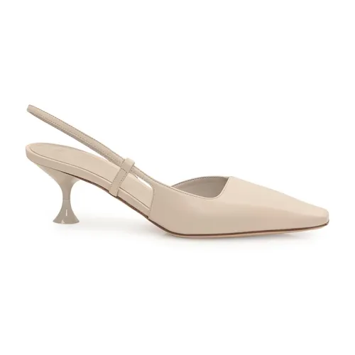 Beige Leather Slingback Square Toe Heels - 3Juin - Modalova