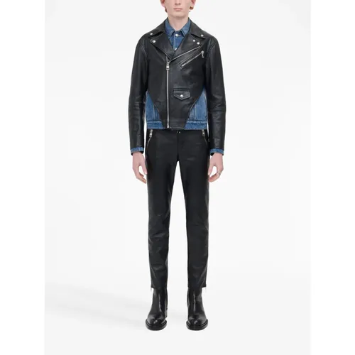 Black Leather Slim-Fit Cropped Trousers - Alexander McQueen - Modalova