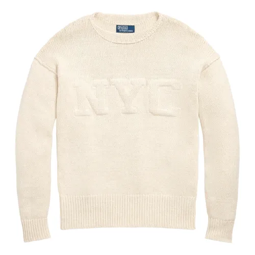Cream White Knitted Crew Neck Pullover - Polo Ralph Lauren - Modalova