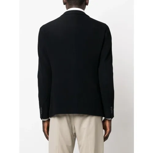 Blue Wool Blend Herringbone Blazer - Giorgio Armani - Modalova