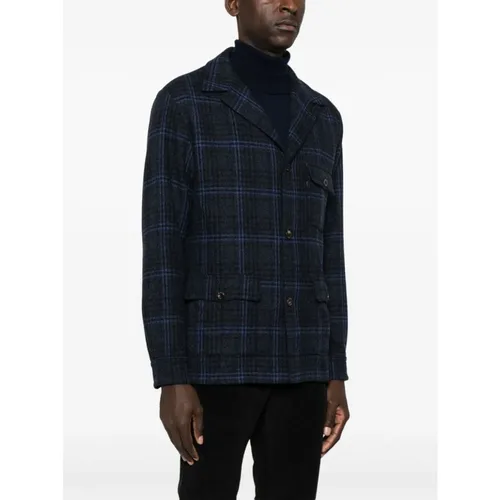 Black Check Pattern Wool Blend Jacket - Finamore - Modalova
