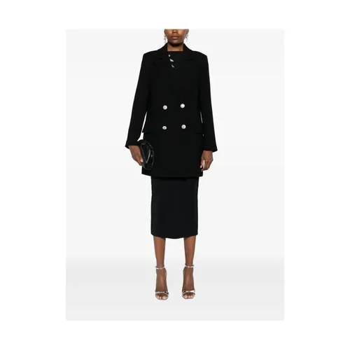 Black Wool Coat with Embellished Buttons - Chiara Boni - Modalova
