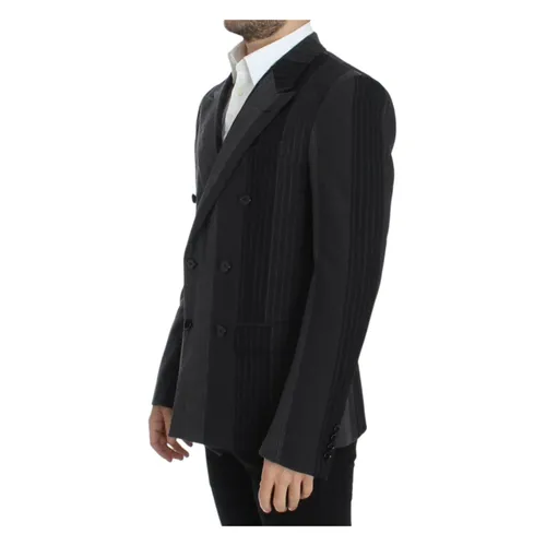 Gray Striped Wool Stretch Blazer - Dolce & Gabbana - Modalova