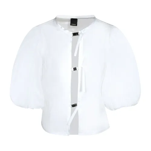 White Puff Sleeve Mandarin Collar Shirt - Pinko - Modalova