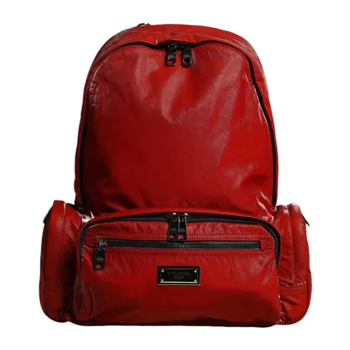 Leopard Logo Plaque Backpack Red - Dolce & Gabbana - Modalova